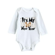 (2-Pack) Puawkoer My First New Year Baby Racing Clothes Baby Boy Girl Baby Boy Birthday Outfit New Year Outfits Letter Winter Baby Boy Clothes Print Romper Jumpsuit